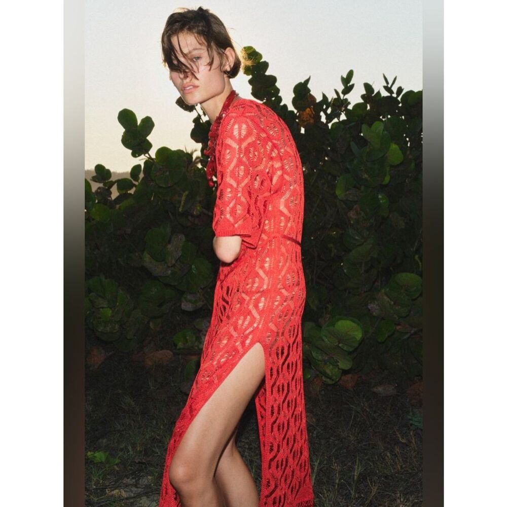 ZARA LONG FRINGED OPEN KNIT TUNIC
RED - Picture 3 of 8